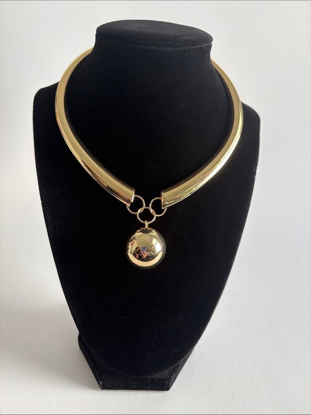 Gold Collar Choker Necklace Sphere Pendant Statement Jewelry - Picture 1 of 4